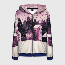 Толстовка 3D на молнии мужская Новогодние домики в лесу, цвет: 3D-синий