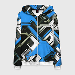 Мужская толстовка на молнии Сине-белый техно паттерн на чёрном фоне