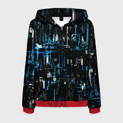 Мужская толстовка на молнии Бело-синяя тревожная абстракция на чёрном фоне