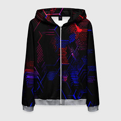 Мужская толстовка на молнии Красно-синие точки и линии на чёрном фоне