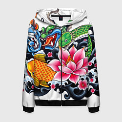 Толстовка 3D на молнии мужская Иредзуми на белом фоне, цвет: 3D-черный