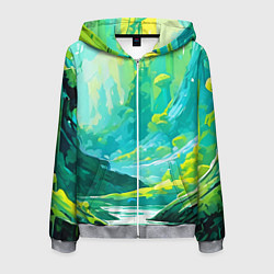 Мужская толстовка на молнии Зелёная кислотная абстракция