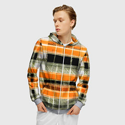 Толстовка 3D на молнии мужская Белые полосы на чёрно-жёлтом фоне, цвет: 3D-меланж — фото 2