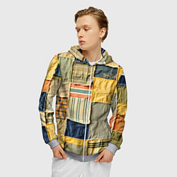 Толстовка 3D на молнии мужская Пэчворк в желтых оттенках, цвет: 3D-меланж — фото 2