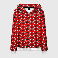 Толстовка 3D на молнии мужская Чёрно-белые фигуры на красном фоне, цвет: 3D-белый