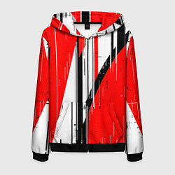 Мужская толстовка на молнии Чёрно-белые вертикальные полосы на красном фоне