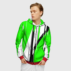 Толстовка 3D на молнии мужская Black and white vertical stripes on a green backgr, цвет: 3D-красный — фото 2