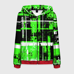 Мужская толстовка на молнии Зелёно-белый гранж на чёрном фоне