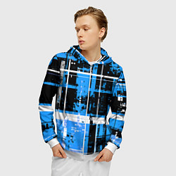 Толстовка 3D на молнии мужская Сине-белый гранж на чёрном фоне, цвет: 3D-белый — фото 2