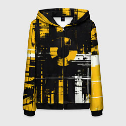 Мужская толстовка на молнии Жёлто-белый гранж на чёрном фоне