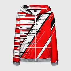 Мужская толстовка на молнии Чёрно-белые глитч полосы на красном фоне