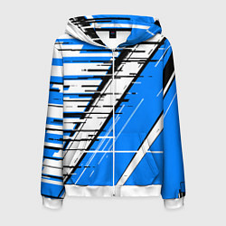 Мужская толстовка на молнии Чёрно-белые глитч полосы на синем фоне