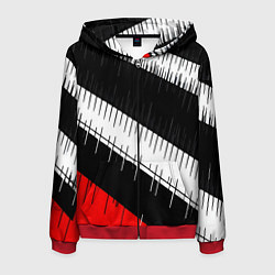 Мужская толстовка на молнии Диагональные чёрно-белые полосы на красном фоне