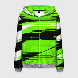 Мужская толстовка на молнии Горизонтальные чёрно-белые линии на зелёном фоне