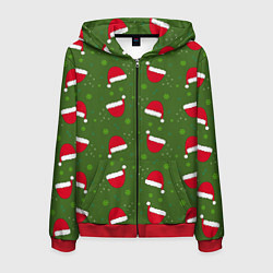 Толстовка 3D на молнии мужская Шапка Санты, цвет: 3D-красный