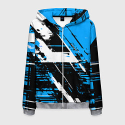 Мужская толстовка на молнии Diagonal black and white stripes on a blue backgro