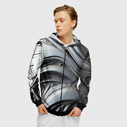 Толстовка 3D на молнии мужская Полированный серебряный металл, цвет: 3D-черный — фото 2