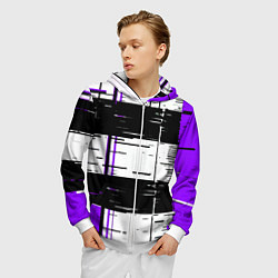 Толстовка 3D на молнии мужская Чёрные и фиолетовые полосы на белом фоне, цвет: 3D-белый — фото 2