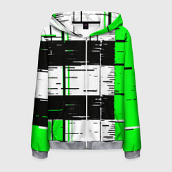 Мужская толстовка на молнии Зелёные и чёрные полосы на белом фоне