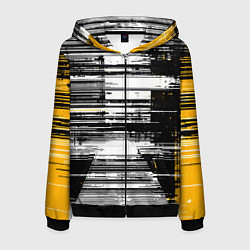Толстовка 3D на молнии мужская Горизонтальные чёрные линии на бело-жёлтом фоне, цвет: 3D-черный