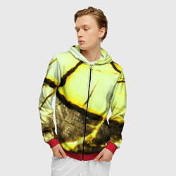 Толстовка 3D на молнии мужская Трещины на абстрактном жёлтом фоне, цвет: 3D-красный — фото 2