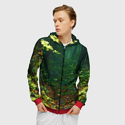 Толстовка 3D на молнии мужская Зелёный летний лес, цвет: 3D-красный — фото 2