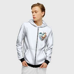 Толстовка 3D на молнии мужская Сердце и ветка цветущая сакура с цветами, цвет: 3D-черный — фото 2