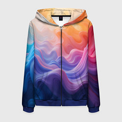 Толстовка 3D на молнии мужская Волны разноцветных красок, цвет: 3D-синий