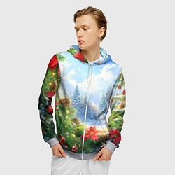 Толстовка 3D на молнии мужская Новогодний дневной пейзаж, цвет: 3D-меланж — фото 2