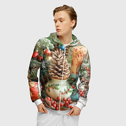 Толстовка 3D на молнии мужская Новогодняя атрибутика, цвет: 3D-белый — фото 2