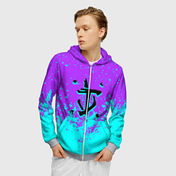 Толстовка 3D на молнии мужская Doom краски неон лого, цвет: 3D-меланж — фото 2