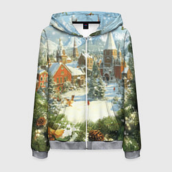 Толстовка 3D на молнии мужская Фон рождества, цвет: 3D-меланж