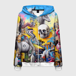 Толстовка 3D на молнии мужская Урбанистический сон - сюрреализм, цвет: 3D-белый