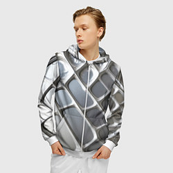Толстовка 3D на молнии мужская Полированный металл серебряный, цвет: 3D-белый — фото 2