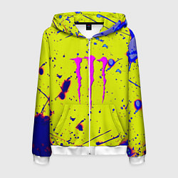 Толстовка 3D на молнии мужская Monster energy краски, цвет: 3D-белый