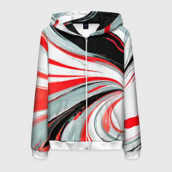 Мужская толстовка на молнии Волнистые бело-красные линии на чёрном фоне