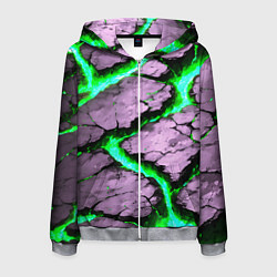 Толстовка 3D на молнии мужская Треснувший камень зелёный, цвет: 3D-меланж
