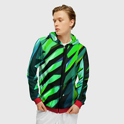 Толстовка 3D на молнии мужская Чёрно-зелёная абстракция, цвет: 3D-красный — фото 2