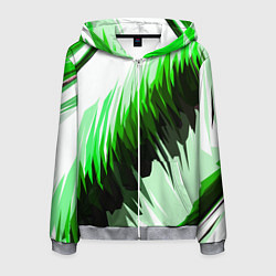 Мужская толстовка на молнии Чёрно-зелёные острые полосы на белом фоне