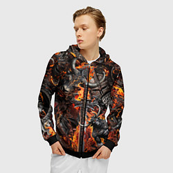 Толстовка 3D на молнии мужская Гладиатор и минотавр на фоне огня мечей и щитов, цвет: 3D-черный — фото 2