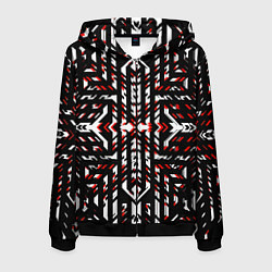 Мужская толстовка на молнии Чёрно-красные диагональные полосы на белом фоне