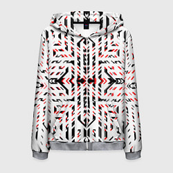 Мужская толстовка на молнии Чёрно-красные диагональные полосы на белом фоне