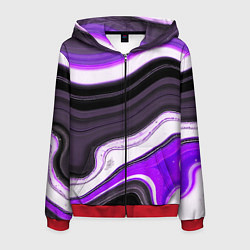 Мужская толстовка на молнии Волнистые горизонтальные чёрно-фиолетовые полосы н