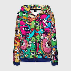 Толстовка 3D на молнии мужская Color doodle monsters, цвет: 3D-синий
