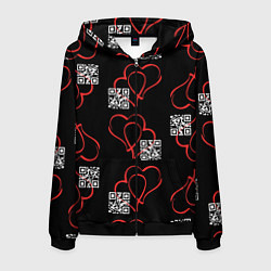 Мужская толстовка на молнии Сердца и код любви на черном