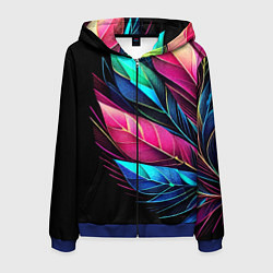 Мужская толстовка на молнии Букет из цветных перьев - неон