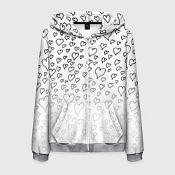 Толстовка 3D на молнии мужская Рисованные сердца, цвет: 3D-меланж