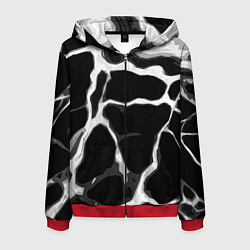 Толстовка 3D на молнии мужская Белые абстрактные полосы на чёрном фоне, цвет: 3D-красный