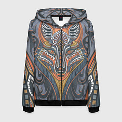 Толстовка 3D на молнии мужская Орнаментальный волк с узорами стилизованный, цвет: 3D-черный