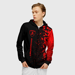 Толстовка 3D на молнии мужская Lamborghini - red gradient по-вертикали, цвет: 3D-черный — фото 2